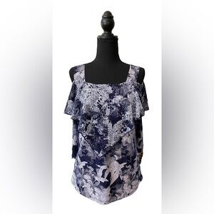 Fashque Studios: Blue and White Cold Shoulder Blouse